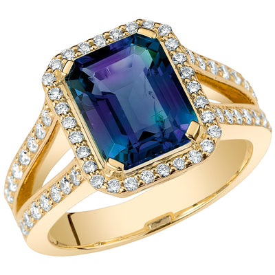 Peora Alexandrite and Diamond Emerald Cut Ring 14K Yellow Gold