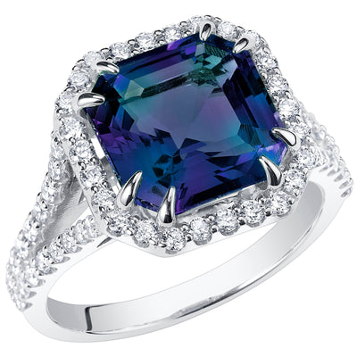 Peora Alexandrite and Diamond Cushion Cut Ring 14K White Gold