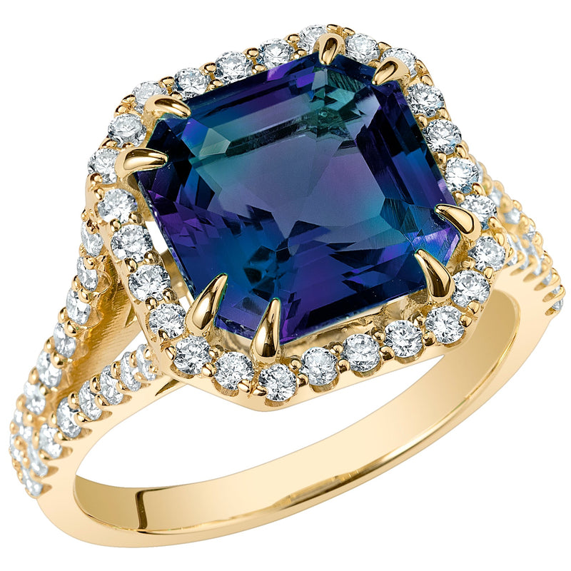 Peora Alexandrite and Diamond Cushion Cut Ring 14K Yellow Gold