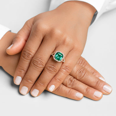 Peora Colombian Emerald Ring 4.65 Carats Asscher Cut 14K Yellow Gold with Diamonds