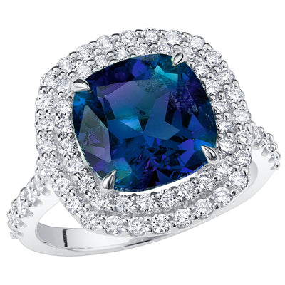 Peora Alexandrite and Diamond Cushion Cut Ring 14K White Gold