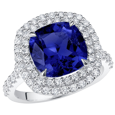 Peora Blue Sapphire and Lab Grown Diamond Cushion Cut Ring 14K White Gold 