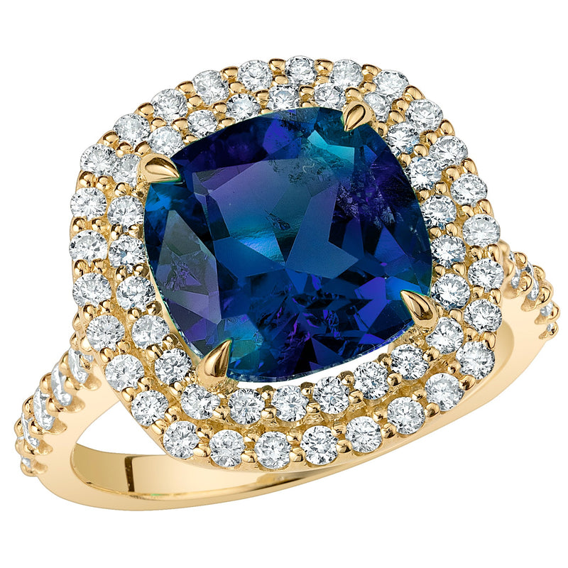 Peora Alexandrite and Diamond Cushion Cut Ring 14K Yellow Gold