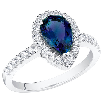 Peora Alexandrite and Diamond Pear Shape Ring 14K White Gold