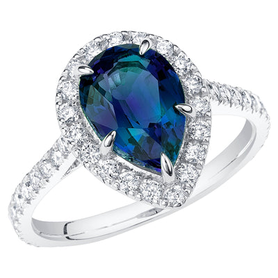 Peora Alexandrite and Diamond Pear Shape Ring 14K White Gold