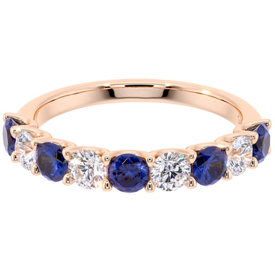 Peora Blue Sapphire and Diamond half eternity ring band 14k Gold