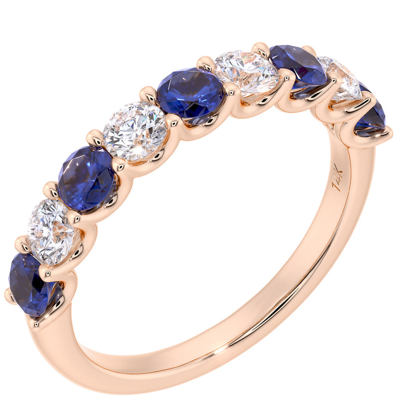 Peora Blue Sapphire and Diamond half eternity ring band 14k Gold