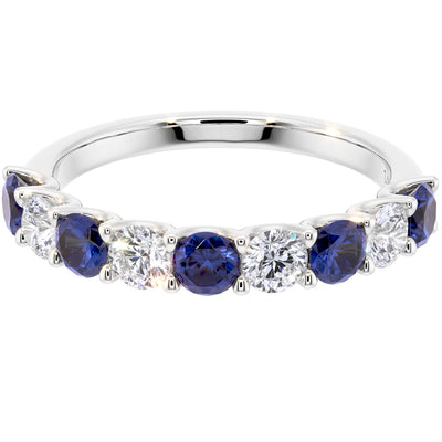 Peora Blue Sapphire and Diamond half eternity ring band 14k Gold