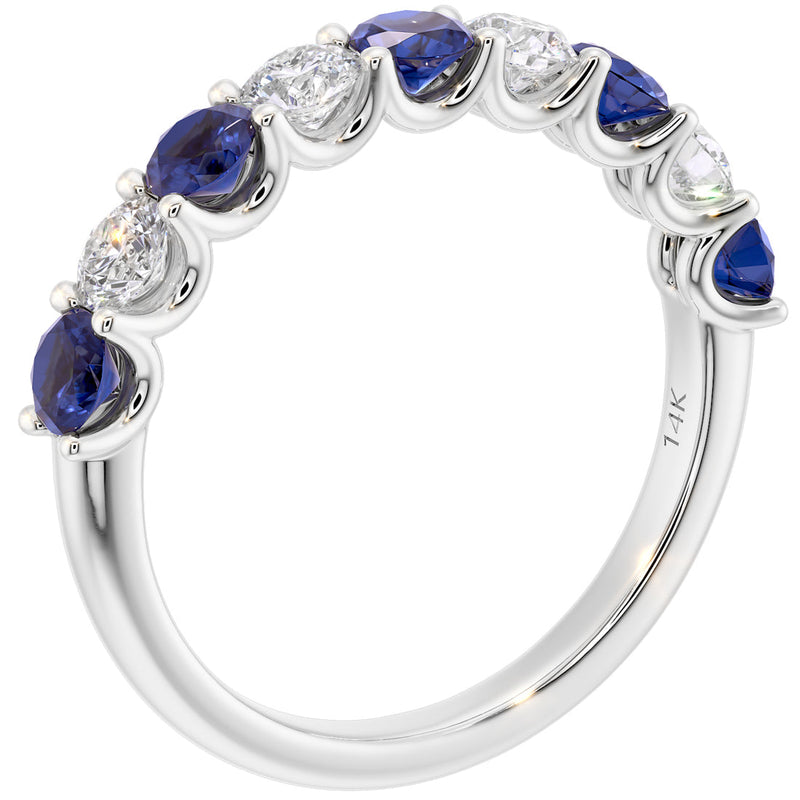 Blue Sapphire and Diamond 9-Stone Half Eternity Band Ring 14K Gold 1 Carat