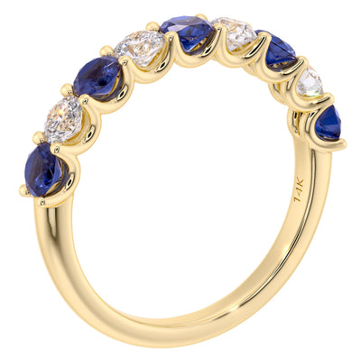 Blue Sapphire and Diamond 9-Stone Half Eternity Band Ring 14K Gold 1 Carat