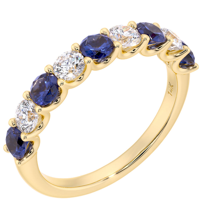 Peora Blue Sapphire and Diamond half eternity ring band 14k Gold