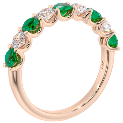 Peora Emerald and Diamond half eternity ring band 14k Gold