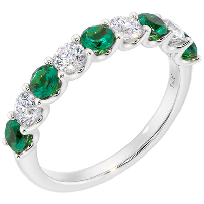 Peora Emerald and Diamond half eternity ring band 14k Gold