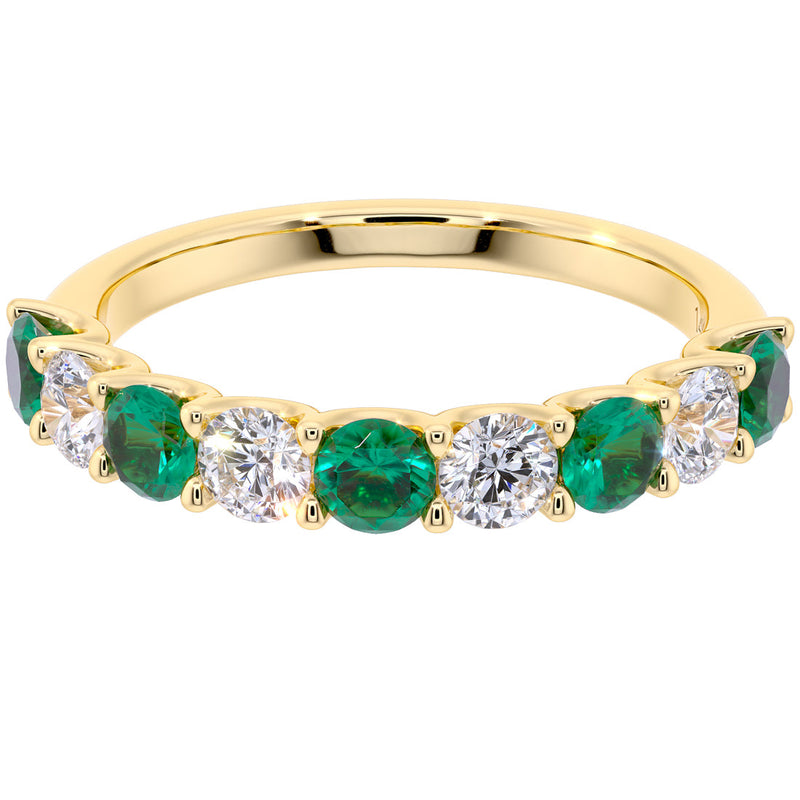 Peora Emerald and Diamond half eternity ring band 14k Gold