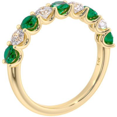 Peora Emerald and Diamond half eternity ring band 14k Gold