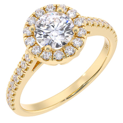 Peora Lab Grown Diamond Halo Ring Solitaire 14 K Yellow Gold