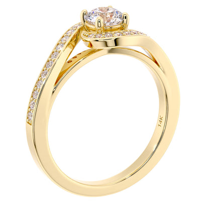 Peora Lab Grown Diamond Swirl Engagement Ring in 14K White or Yellow Gold, 0.70 Carat total, Round Brilliant, F-G Color, VS Clarity, Sizes 4 to 10