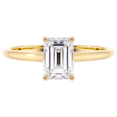 IGI Certified Emerald Cut Lab Grown Diamond Solitaire Ring 14K Yellow Gold 1 Carat