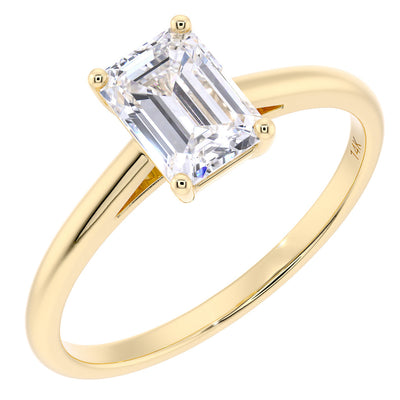 IGI Certified Emerald Cut Lab Grown Diamond Solitaire Ring 14K Yellow Gold 1 Carat