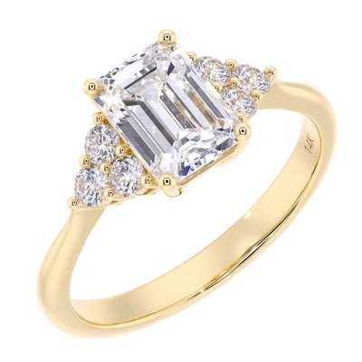 Peora Lab Grown Diamond Ring Solitaire 14K Yellow Gold Emerald Cut