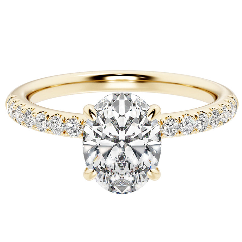 IGI Certified 1 Carat Oval Lab Grown Diamond Half-Eternity Solitaire Engagement Ring in 14K Gold Sizes 4-10