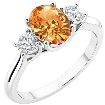 Peora Citrine and Lab Grown Diamond 3-Stone Trellis Ring 14K Gold Oval Shape