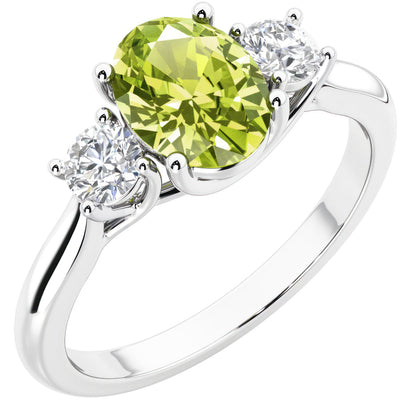 Peora Peridot and Lab Grown Diamond 3-Stone Trellis Ring 14K Gold Oval Shape