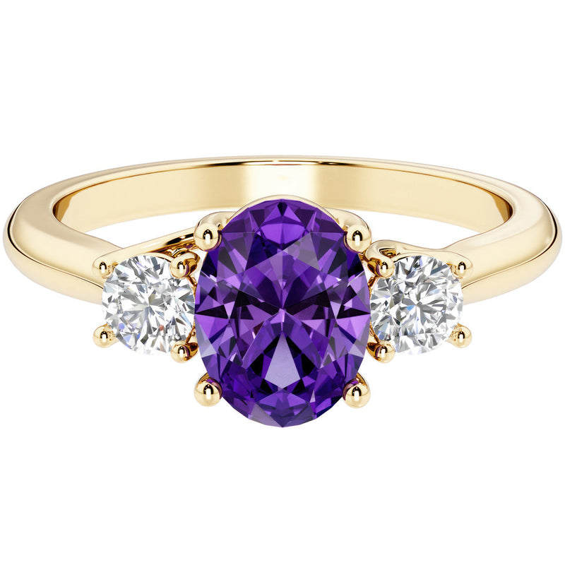 Peora Amethyst and Lab Grown Diamond 3-Stone Trellis Ring 14K Gold Oval Shape