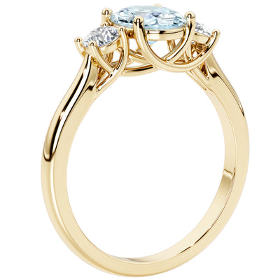 Peora Aquamarine and Lab Grown Diamond 3-Stone Trellis Ring 14K Gold Oval Shape