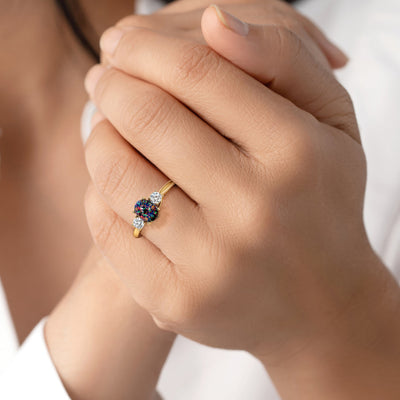 Peora Created Black Opal and Lab Grown Diamond 3-Stone Trellis Ring 14K Gold Oval Shape