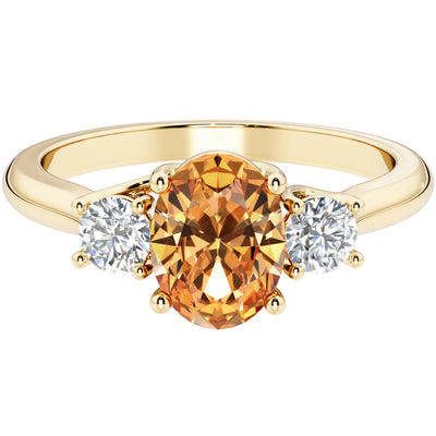 Peora Citrine and Lab Grown Diamond 3-Stone Trellis Ring 14K Gold Oval Shape