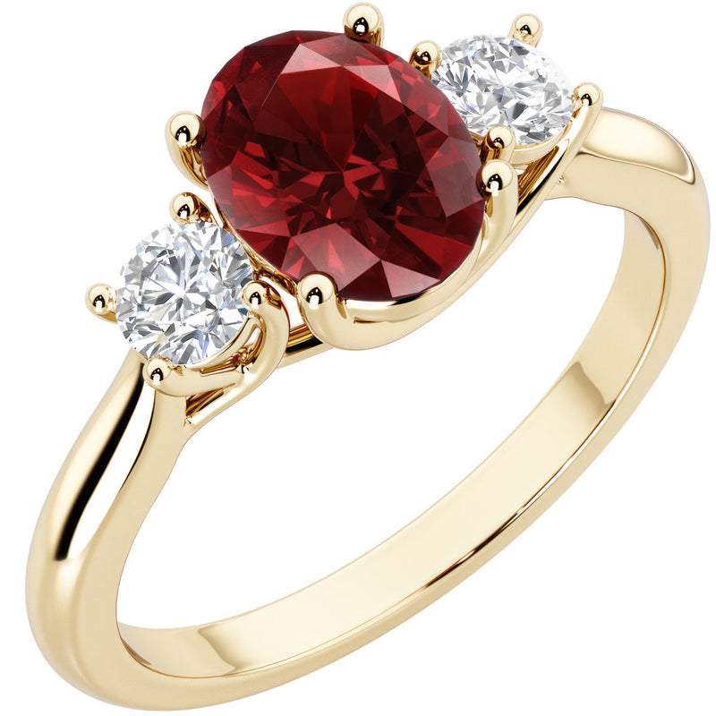 Peora Garnet and Lab Grown Diamond 3-Stone Trellis Ring 14K Gold Oval Shape