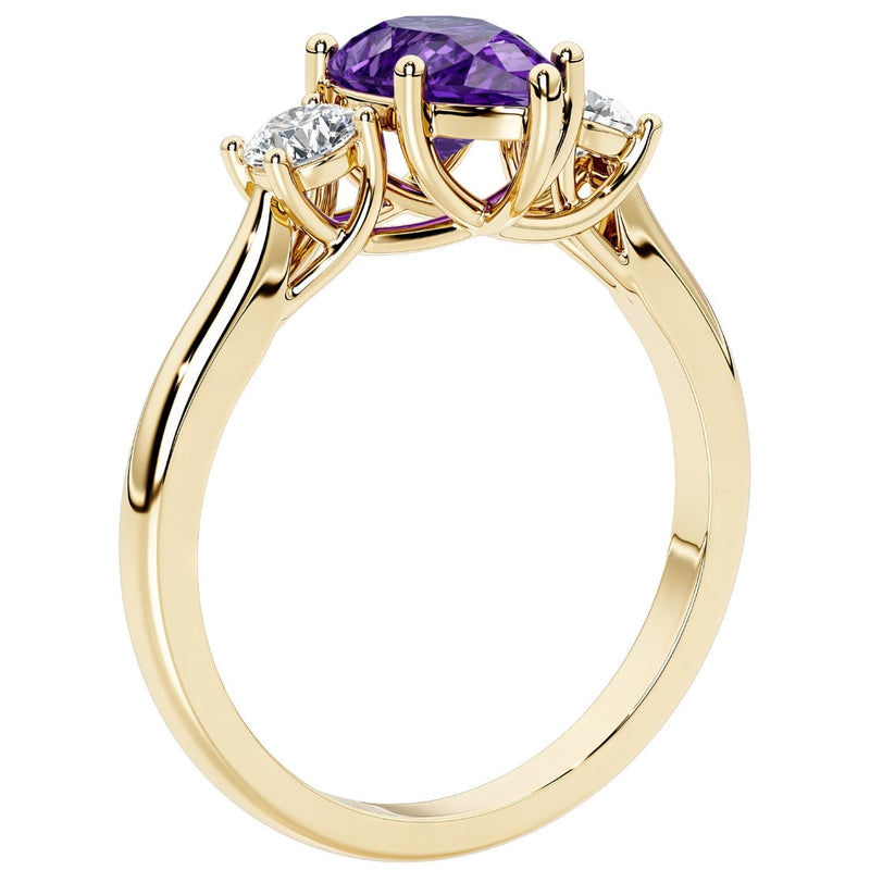 Amethyst and Lab Grown Diamond 3-Stone Trellis Ring 14K Gold 1.30 Carats Pear Shape