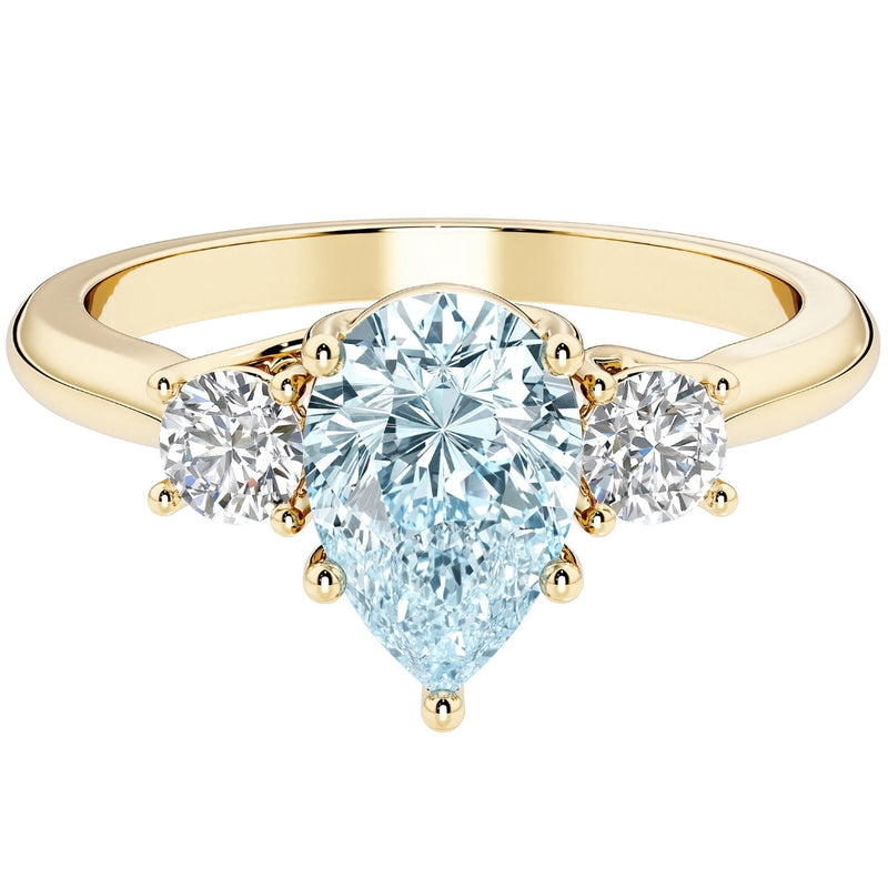 Aquamarine and Lab Grown Diamond 3-Stone Trellis Ring 14K Gold 1.30 Carats Pear Shape