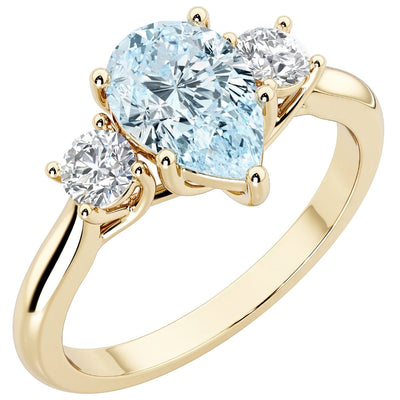 Aquamarine and Lab Grown Diamond 3-Stone Trellis Ring 14K Gold 1.30 Carats Pear Shape