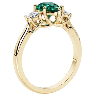 Created Emerald and Lab Grown Diamond 3-Stone Trellis Ring 14K Gold 1.55 Carats Pear Shape