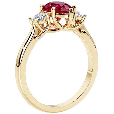 Created Ruby and Lab Grown Diamond 3-Stone Trellis Ring 14K Gold 2 Carats Pear Shape