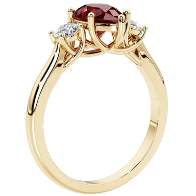 Garnet and Lab Grown Diamond 3-Stone Trellis Ring 14K Gold 1.80 Carats Pear Shape