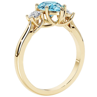 Swiss Blue Topaz and Lab Grown Diamond 3-Stone Trellis Ring 14K Gold 1.80 Carats Pear Shape