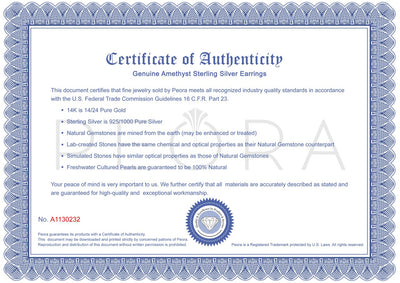 Peora Certificate of Authenticity