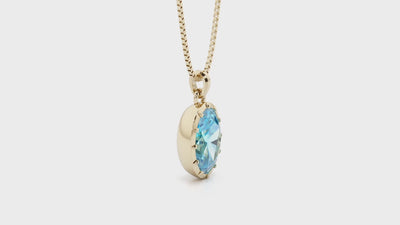 Swiss Blue Topaz Bezel Set Pendant Necklace 14K Yellow Gold Plated Sterling Silver 6.50 Carats Oval Shape