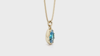 London Blue Topaz Bezel Set Pendant Necklace 14K Yellow Gold Plated Sterling Silver 3 Carats Pear Shape