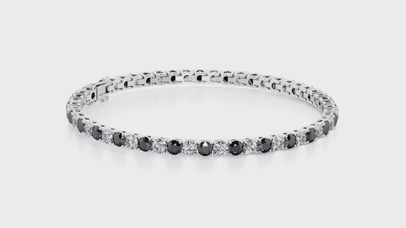 Black and White Diamond Tennis Bracelet 14K Gold 6 Carats