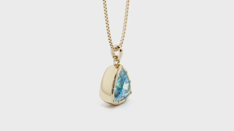 Swiss Blue Topaz Bezel Set Pendant Necklace 14K Yellow Gold Plated Sterling Silver 6.50 Carats Trillion Cut