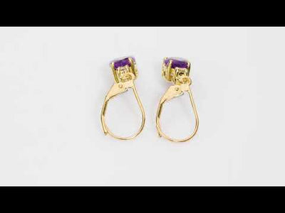 Video of Natural Amethyst and Diamond Teardrop Leverback Earrings in 14k Yellow Gold.  Includes a Peora gift box. Free shipping, 45-day returns, authenticity guaranteed. E19378