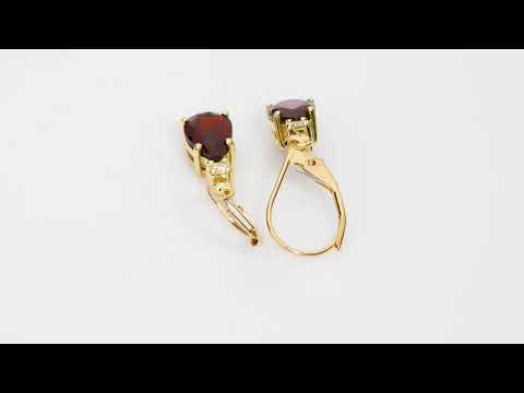 Video of Natural Garnet and Diamond Teardrop Leverback Earrings in 14k Yellow Gold.  Includes a Peora gift box. Free shipping, 45-day returns, authenticity guaranteed. E19386