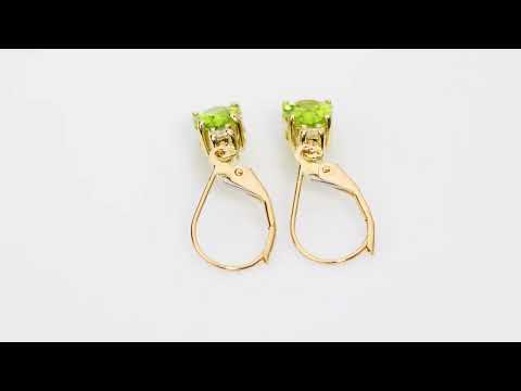 Video of Natural Peridot and Diamond Teardrop Leverback Earrings in 14k Yellow Gold.  Includes a Peora gift box. Free shipping, 45-day returns, authenticity guaranteed. E19390