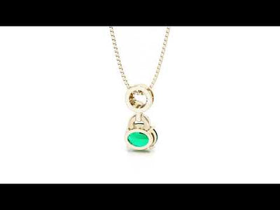 Video of Peora 14K Yellow Gold Created Colombian Emerald and Lab Grown Diamond East West Pendant P10242.  Includes a Peora gift box. Free shipping, 45-day returns, authenticity guaranteed.