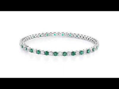 Emerald and Diamond Tennis Bracelet 14K Gold 6 Carats