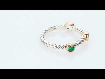 Video of Simulated Emerald 3-Stone Cable Rope Design Stackable Ring In Sterling Silver Sizes 5 To 9 SR12020. Includes a Peora gift box. Free shipping, 30-day returns, authenticity guaranteed. 